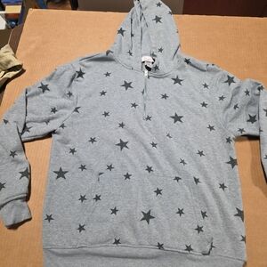 If It Were Me Women’s 3/4 Zip Hoodie Star Print, Gray, Size M